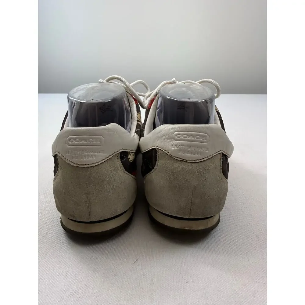 Coach Kate Logo Tag Print Leather Sneakers Size 10M Brown Orange‎ Designer Shoes